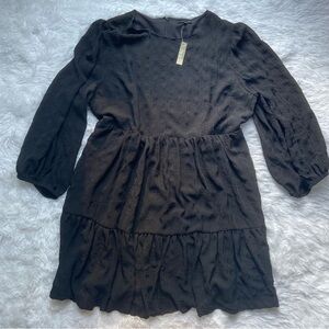 Madewell MC329 Black Puff-sleeve ruffle-hem mini dress size 18 NWT never worn